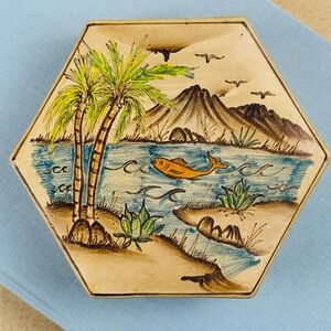 Vintage Handmade Brown Octagonal Lined Leather Box Camping Outdoors Fishing